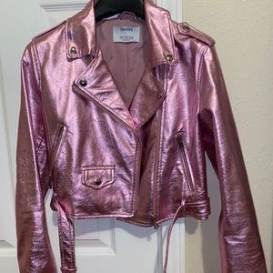 Pink holographic faux leather jacket